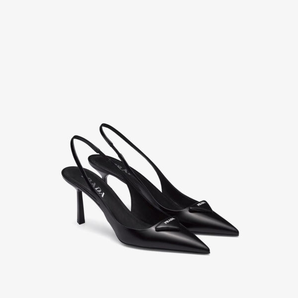 Туфли-Лодочки из кожи с открытой пяткой и логотипом Prada, черный — фото 4