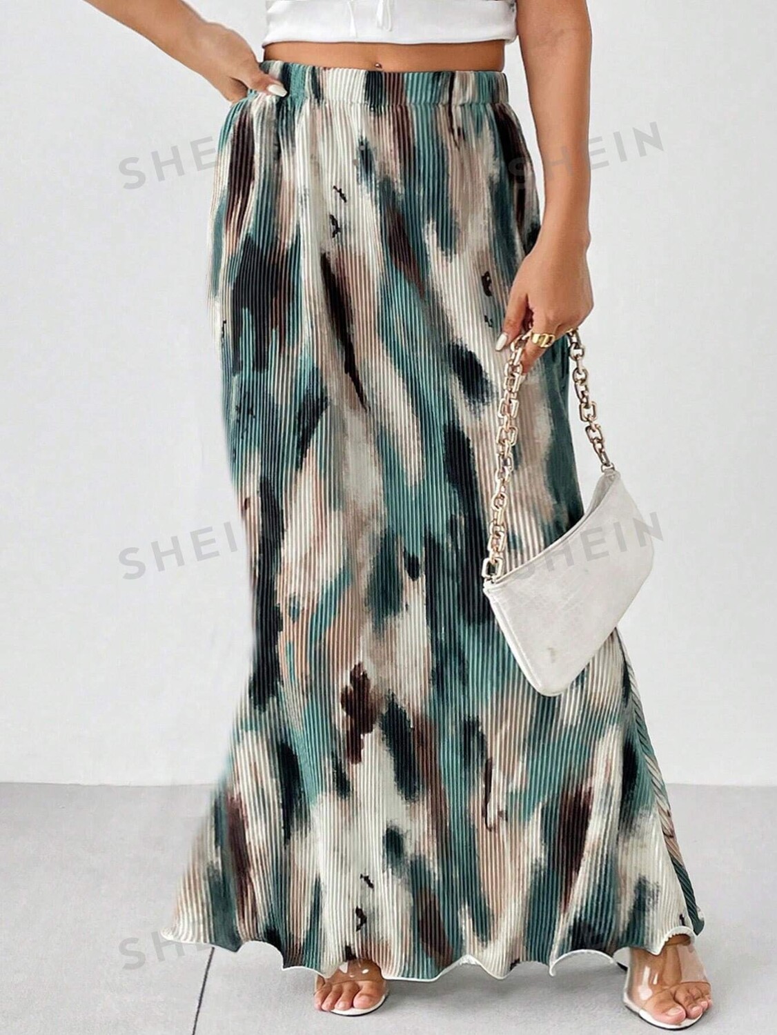 

Privé Plus Size Повседневная длинная юбка с русалочкой и принтом тай-дай Shein, синий