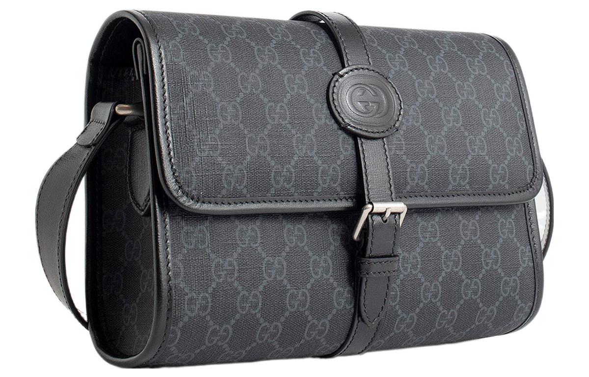 GUCCI Кожаная сумка-мессенджер через плечо среднего размера черная — фото 2