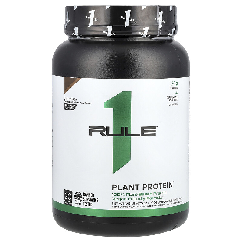 

Rule One Proteins, смесь для приготовления напитка с растительным протеином, со вкусом шоколада, 670 г (1,48 фунта)
