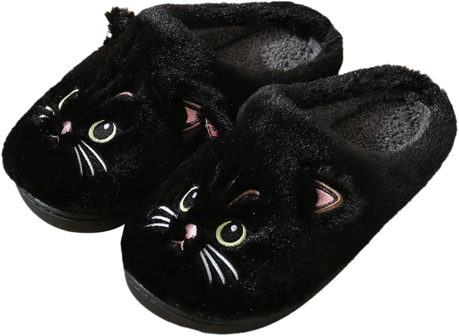 

Мягкие домашние тапочки в виде кошек для женщин и мужчин. Милые плюшевые хлопковые тапочки с изображением кошек. Домашние тапочки для любителей мультяшных кошек Hzxsny, черный