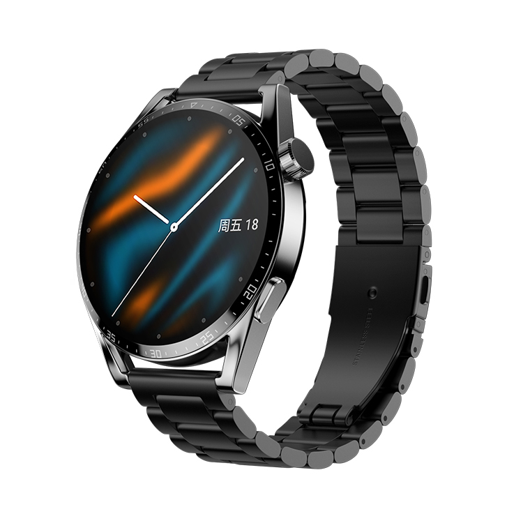 

Ремешок из натуральной кожи, совместимый с Apple и Huawei BIAZE, Three-Square Stainless Steel-Silver [46MM Dial Unisex I 22mm Width] with Alarm Function