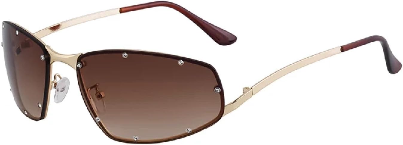 

Панк-солнцезащитные очки для женщин и мужчин, роскошные винтажные прямоугольные солнцезащитные очки в металлической оправе с защитой от УФ-излучения UV400 TOIPASTN, C4gradientbrown