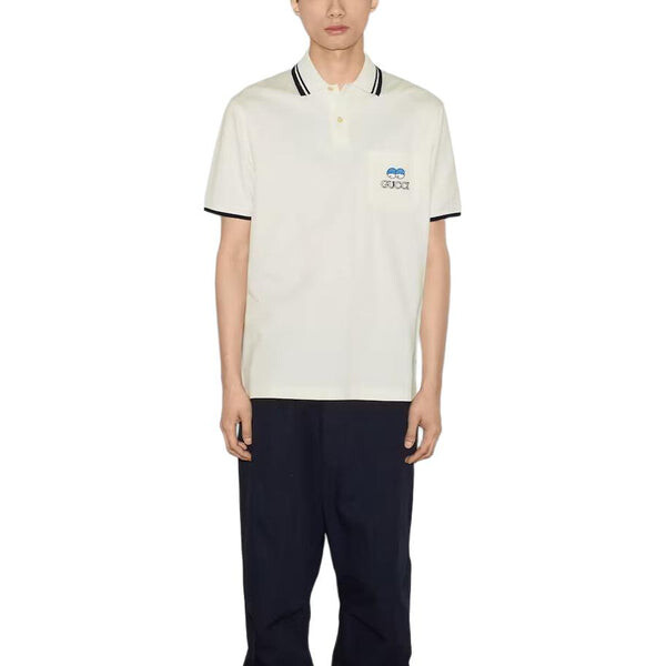 Рубашка поло Gucci cotton piquet polo t-shirt with embroidery 'off white', белый — фото 2