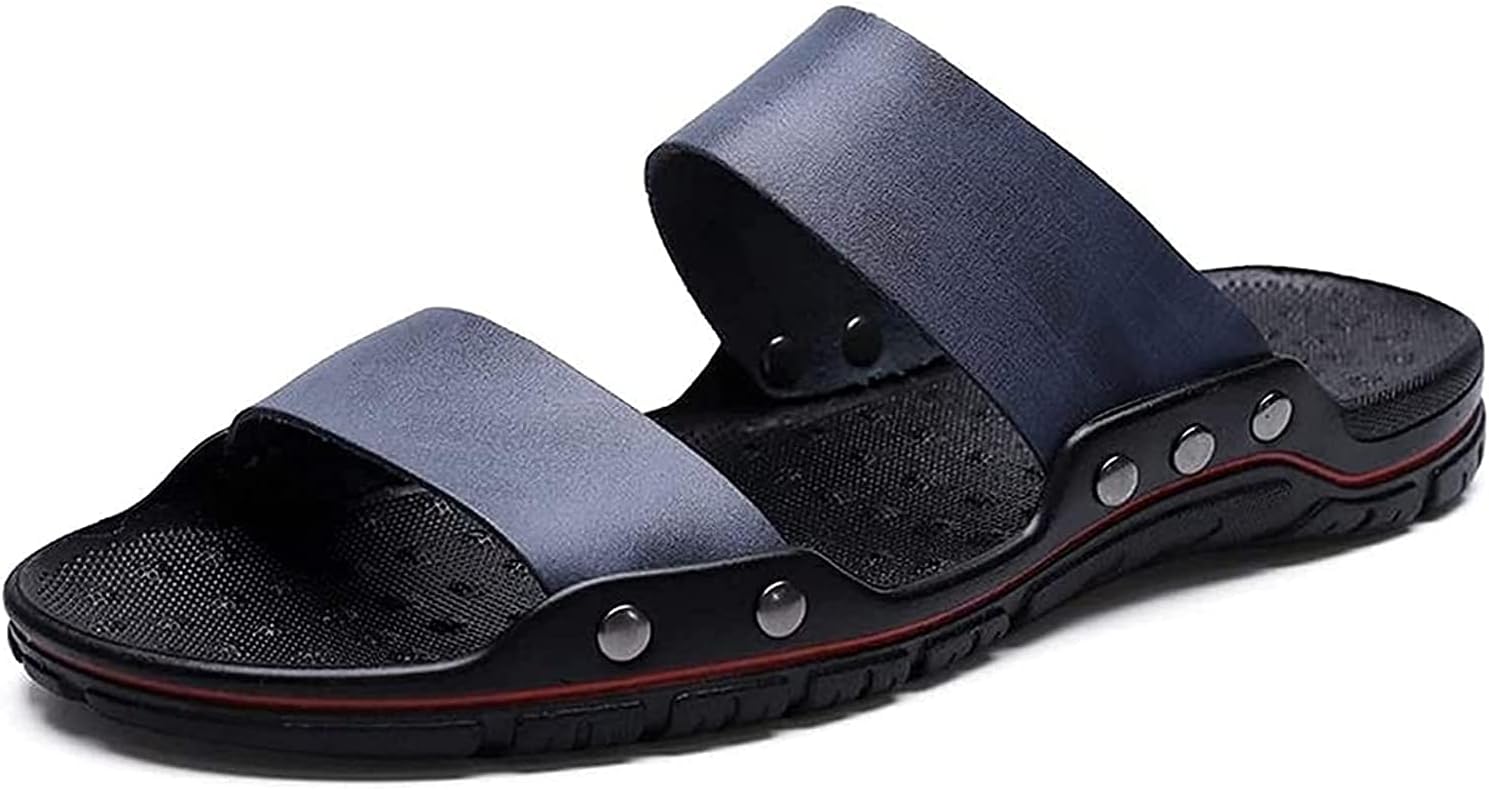 

Душевые тапочки для мужчин, домашние тапочки, кожаные сандалии для мужчин, повседневные большие шлепанцы, удобные нескользящие плоские пляжные туфли (Цвет: темно-синий; Размер: 41 EU) Eierfskiot