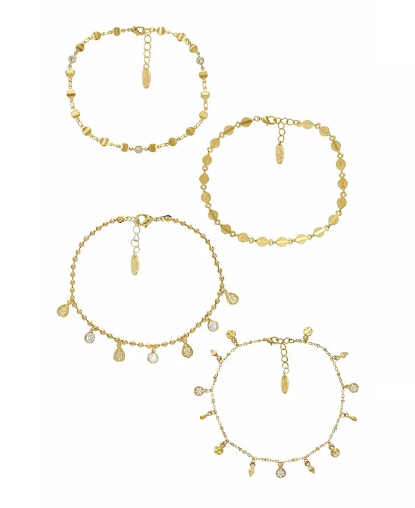 

Браслеты на лодыжку из 4 подвесок и звеньев с 18-каратным золотом и кубическим цирконием Ettika, gold