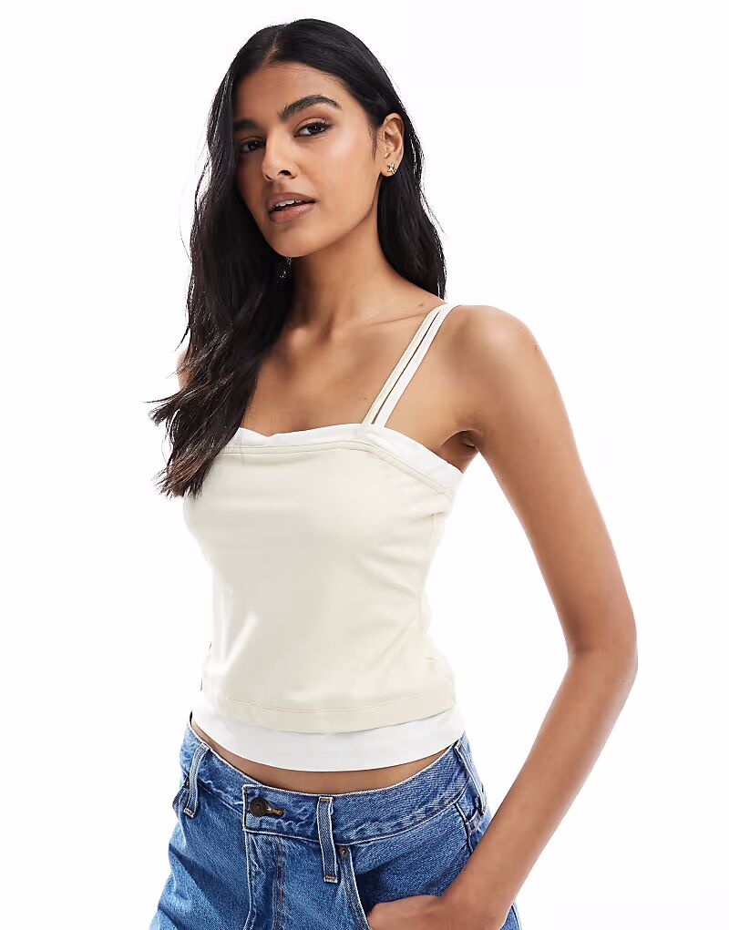 

Двухслойный топ на бретельках ASOS DESIGN цвета пахты