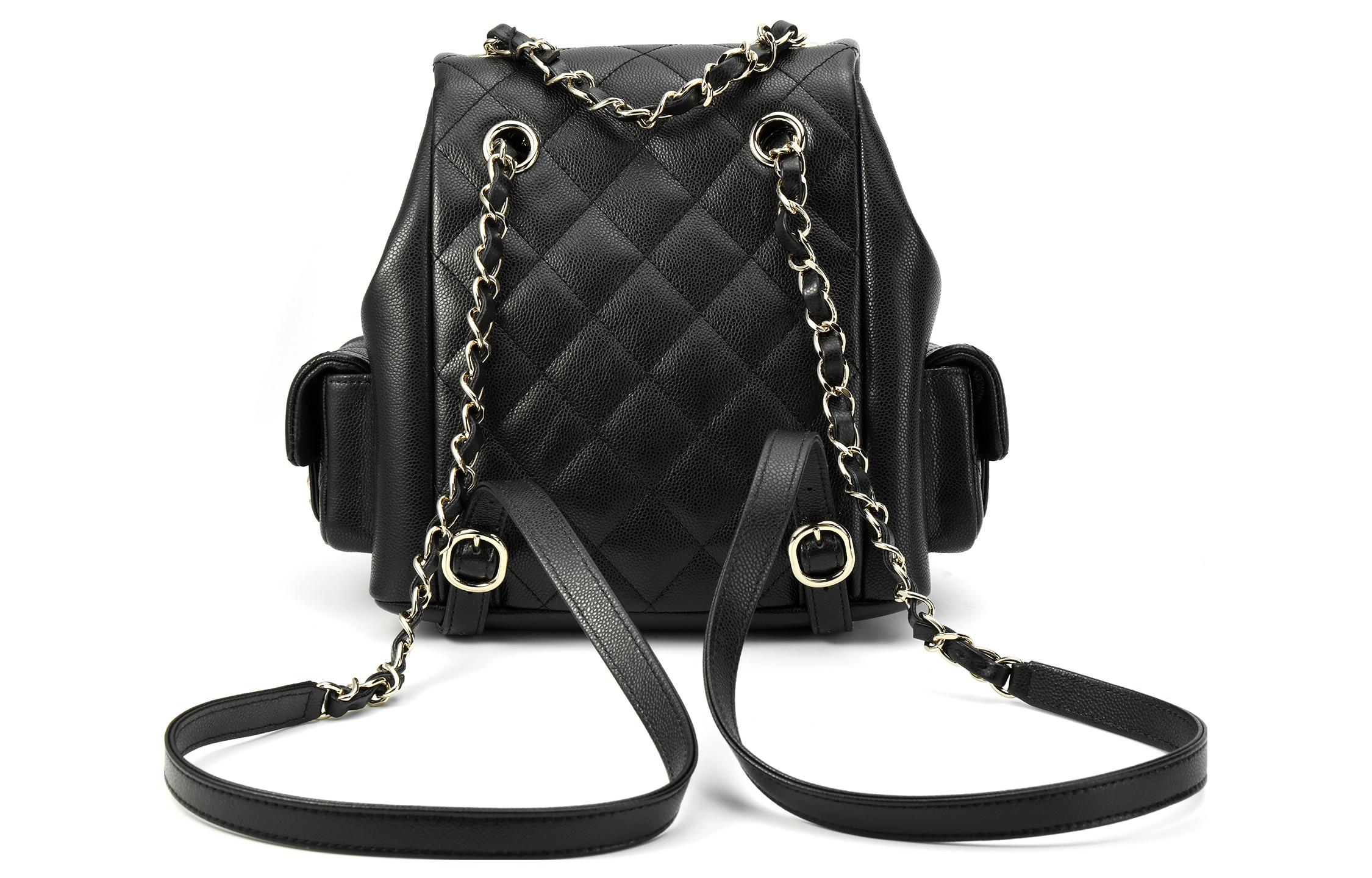 CHANEL Взрывной рюкзак унисекс из кожи зернистой коровьей думы черный — фото 3