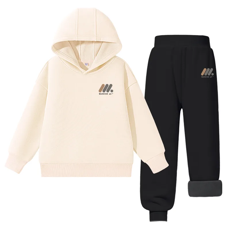 Детская повседневная худи для спорта WARRIOR, [Fleece-Lined]Apricot/H Three Round-Shaped Column Logo K-Black/H Three Round-Shaped Column Logo K