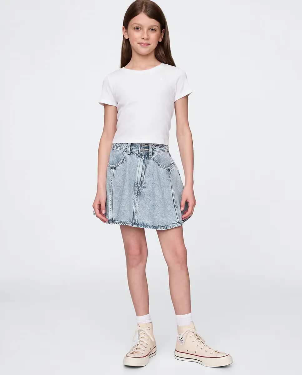 

Мини-юбка джинсовая плиссированная Gap, светло-голубой