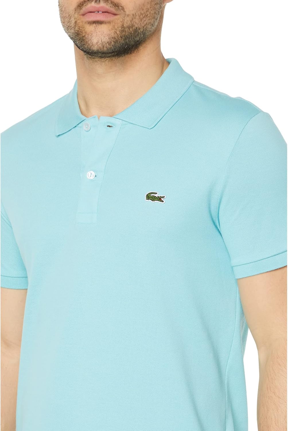 Поло Lacoste, мужское, приталенное, хлопок, бирюзовый — фото 3