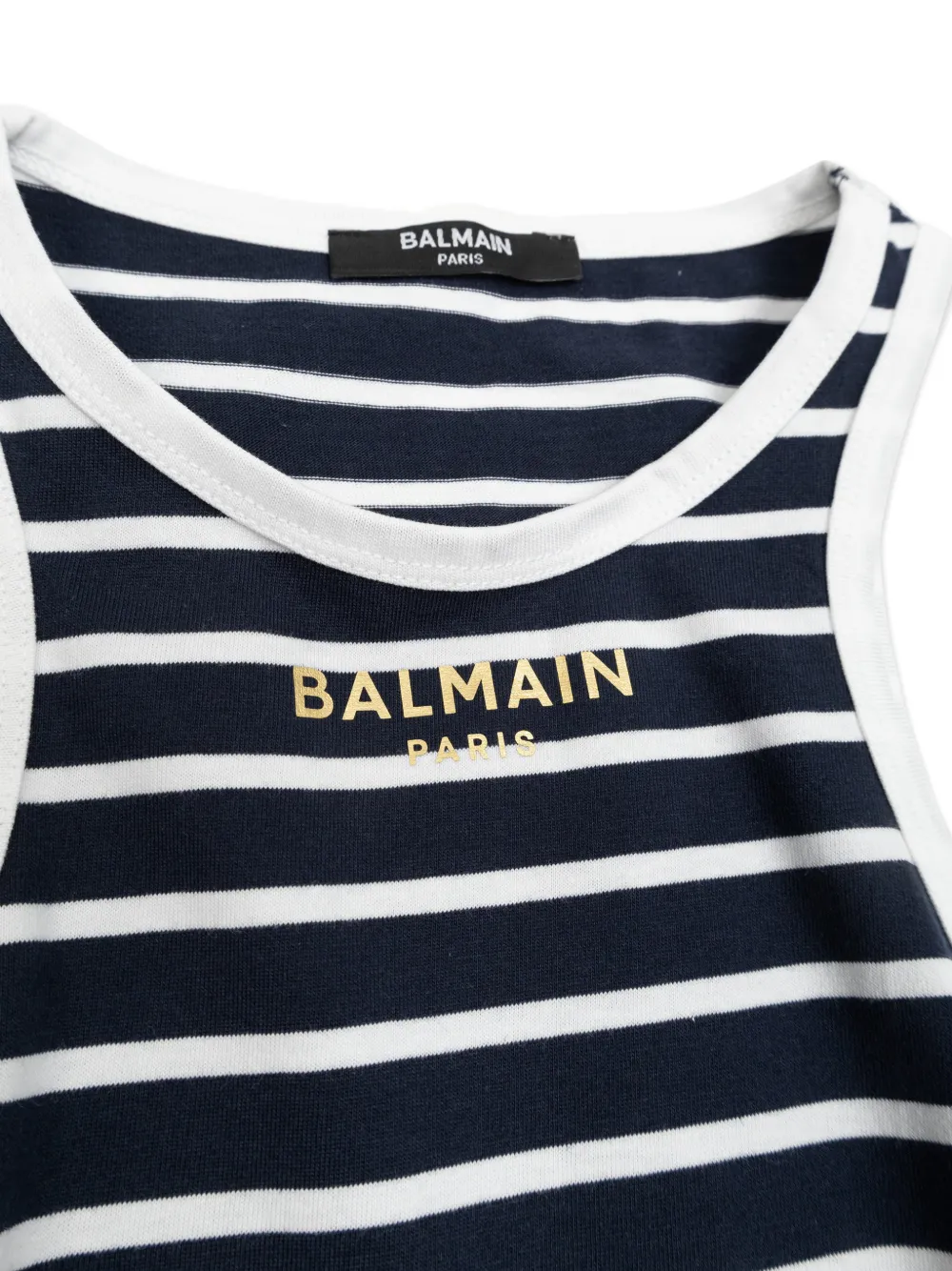 Платье в полоску с оборчатым подолом Balmain Kids, синий — фото 3
