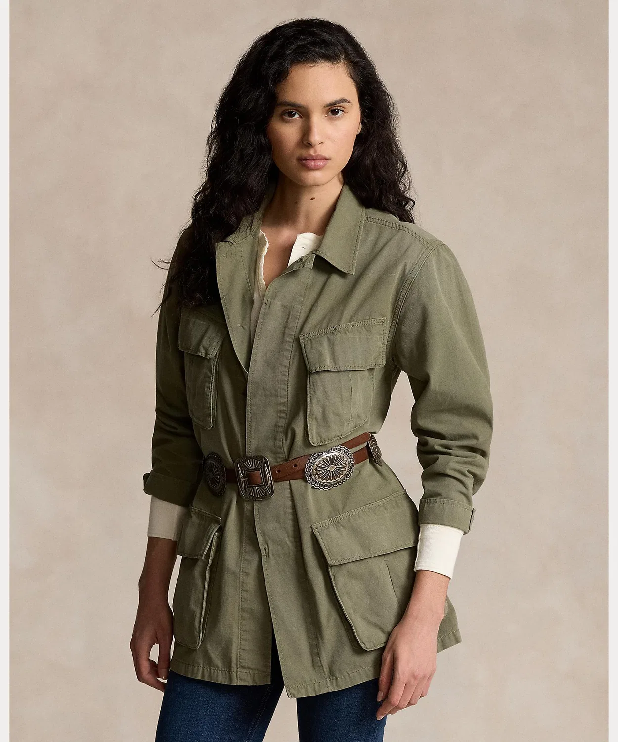 Куртка хлопковая из канваса Polo Ralph Lauren, свободный крой, зелёная