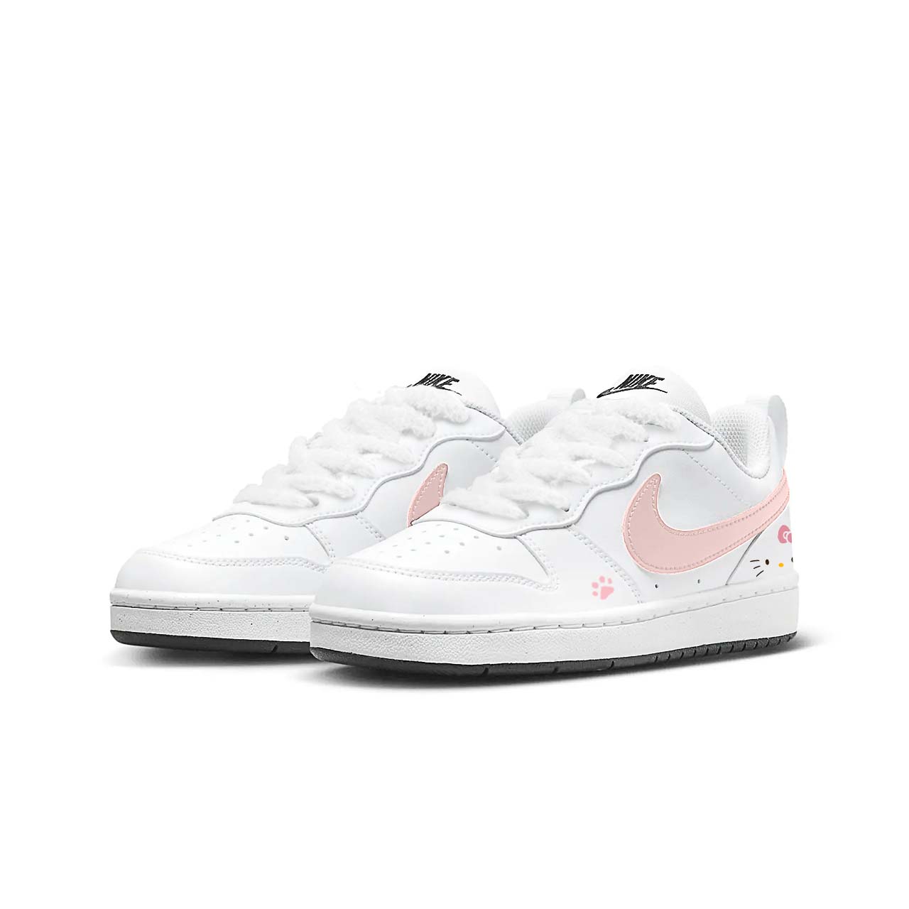 Nike Кроссовки для скейтбординга Court Borough Sweetheart Meow низкие детские, устойчивые к истиранию, White Pink Unisex — фото 3