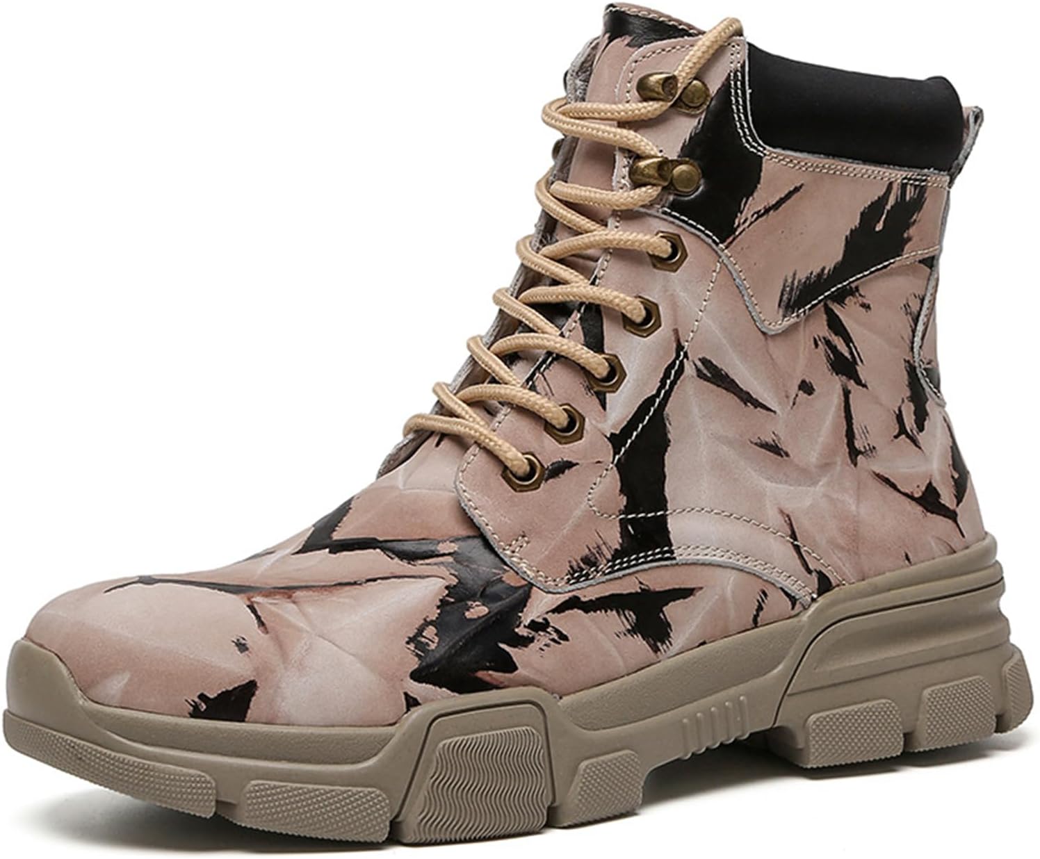 

Мужские тактические армейские ботинки TengfeiFly на щиколотку, с шнуровкой, из кожи, с камуфляжным узором, массивным каблуком, толстой подошвой, хаки