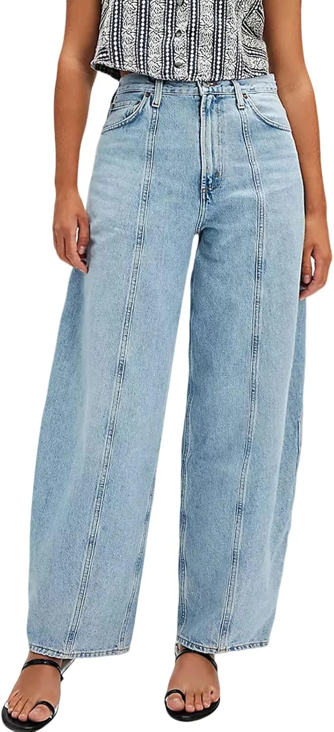 

Женские джинсы-карго loveimgs с высокой посадкой и широкими штанинами