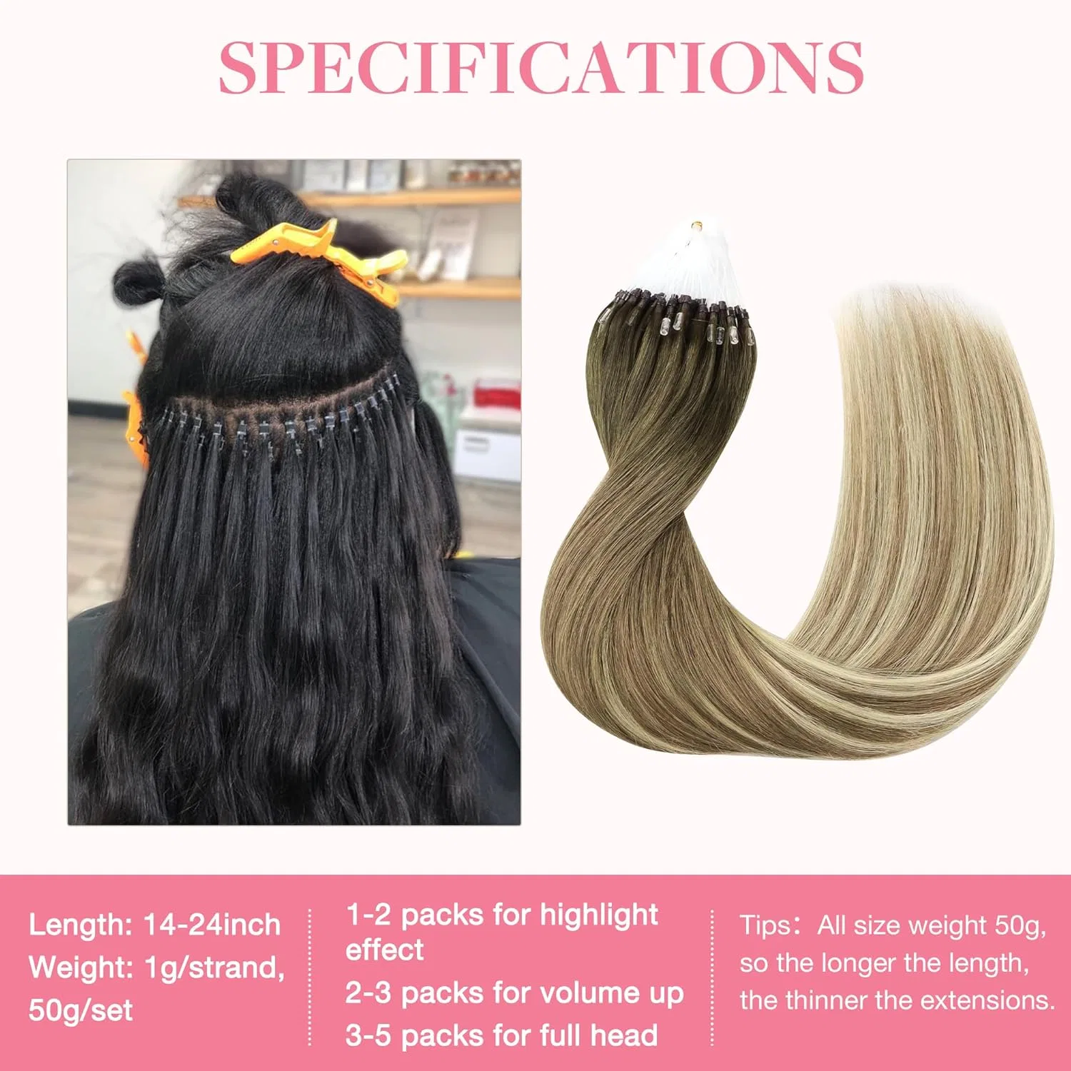 Наращивание волос на микрокольцах GOO GOO Microring Real Hair Extensions, 50 см, 50 г Goo Goo — фото 3