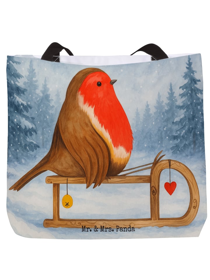 

Сумка-шоппер с рисунком саней малиновки, без слогана, белого цвета Mr. & Mrs. Panda