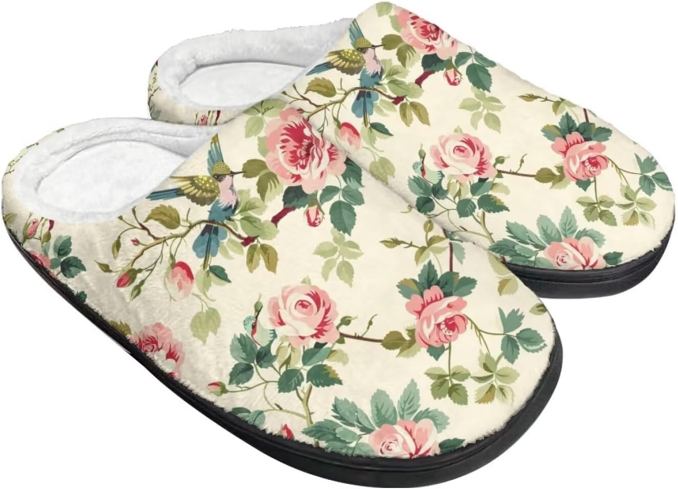 

Женские уютные пушистые тапочки унисекс с легким надеванием, повседневные домашние тапочки для спальни с противоскользящей подошвой для мужчин Tomeusey, Rose Leaves