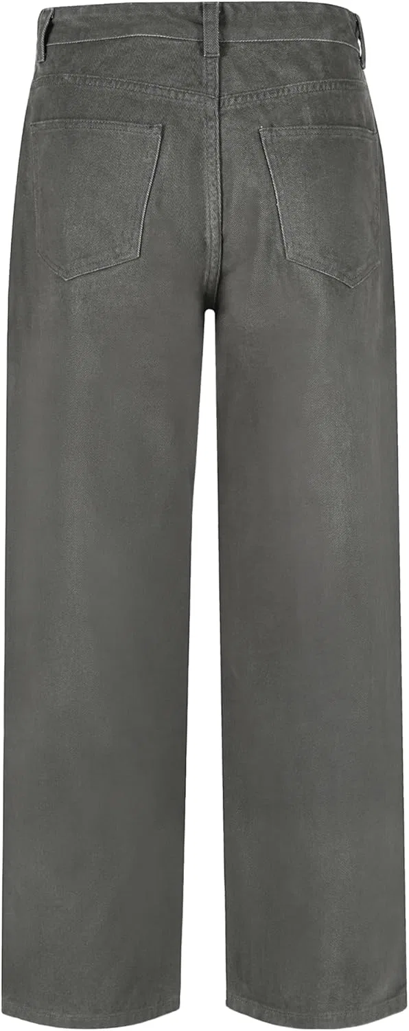 Джинсы свободные, Men’s Wide Leg Straight Jeans, серый — фото 3