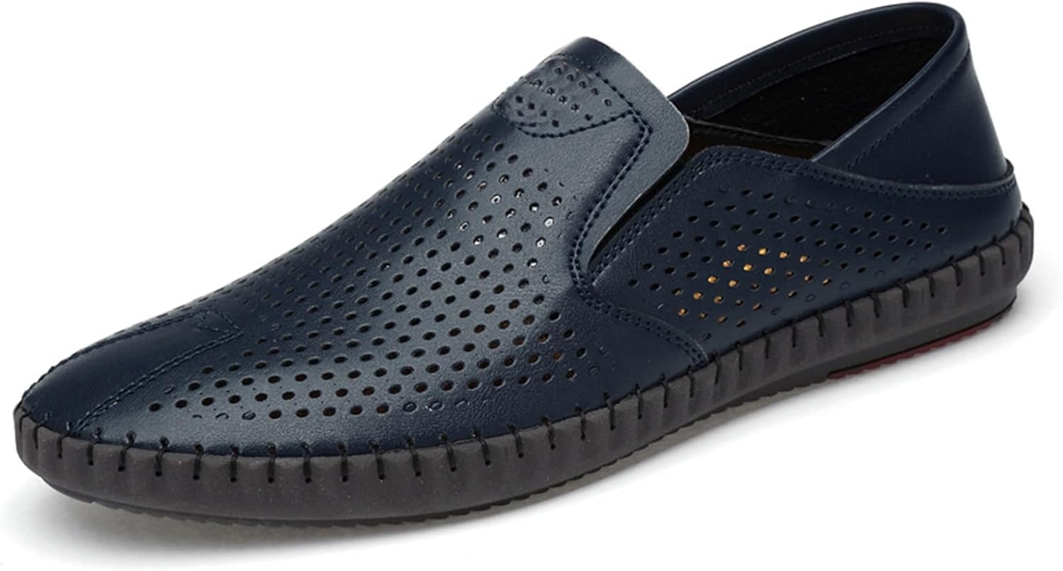 

Мужские кожаные лоферы без шнурков, летние дышащие, с вырезами, на плоской подошве, удобные, эластичные, с антискользящей мягкой подошвой для ходьбы и вождения Galonfulty, синий