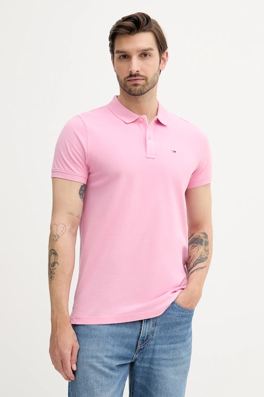 

Хлопковая поло Tommy Jeans, розовый