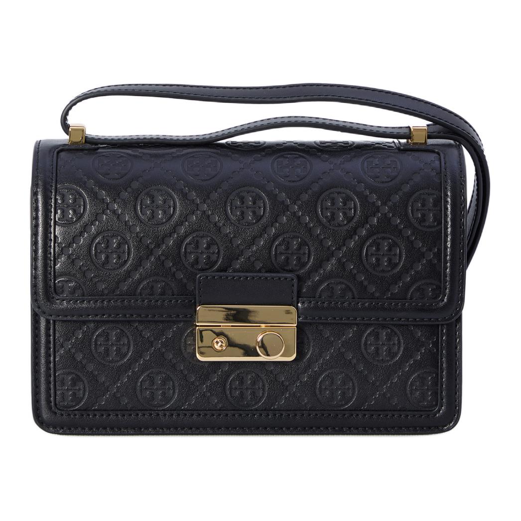

TORY BURCH Монограмма кожаная сумка через плечо черная
