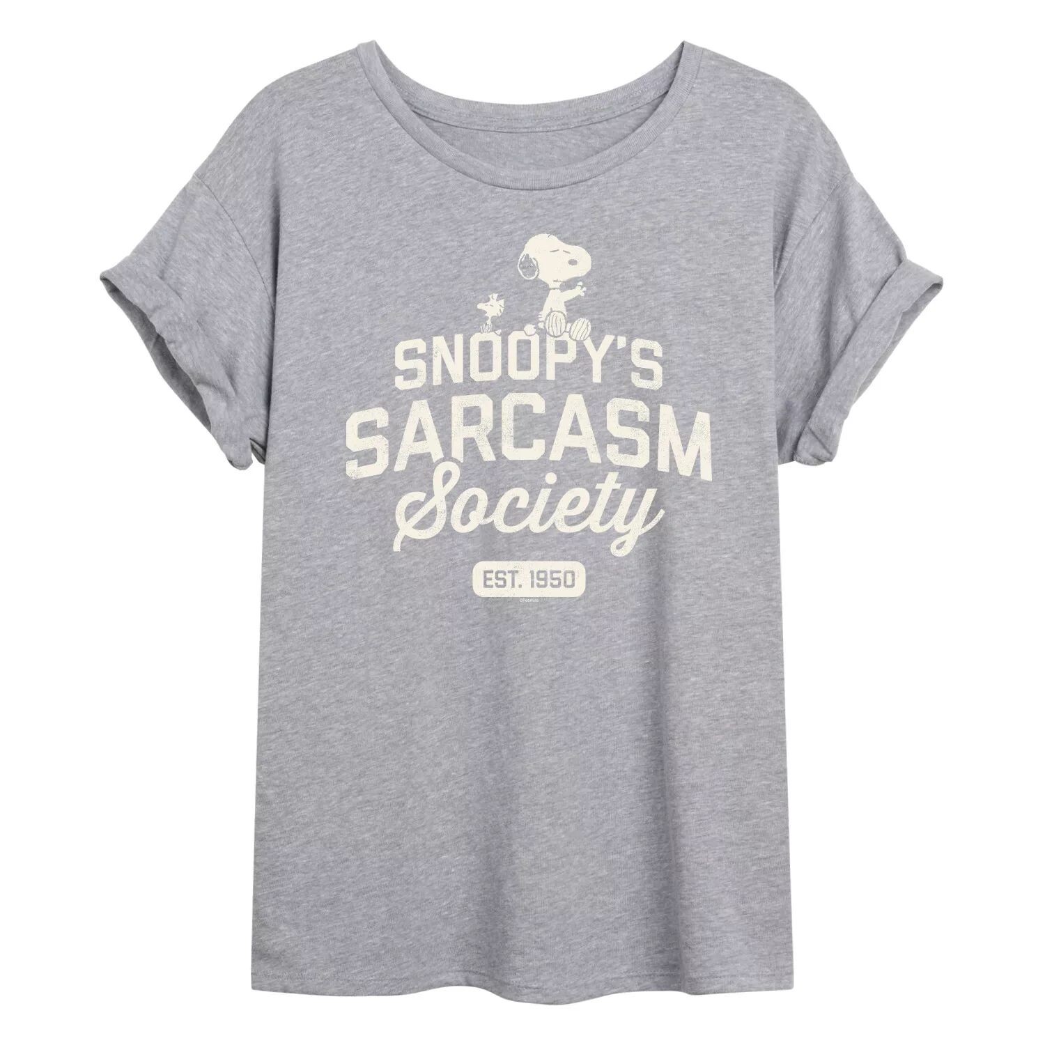 

Футболка с струящимся рисунком «Peanuts Charlie Brown & Snoopy Sarcasm Society» для юниоров Licensed Character, серый
