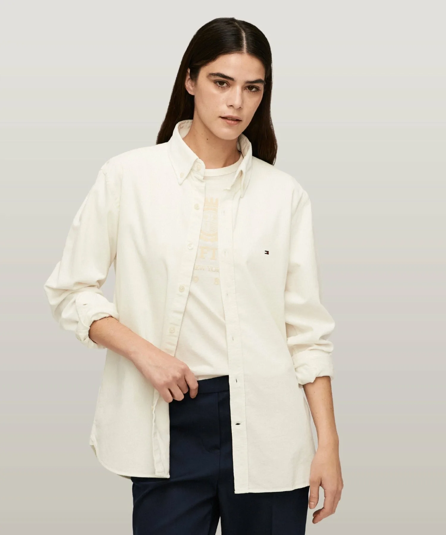 Однотонная вельветовая рубашка на пуговицах TOMMY HILFIGER, White YBI — фото 4