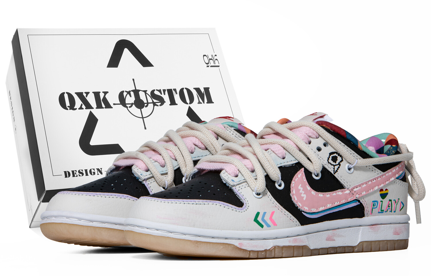 

Кроссовки Nike Dunk Skateboard Shoes Women's Low-Top Black White Pink, черный