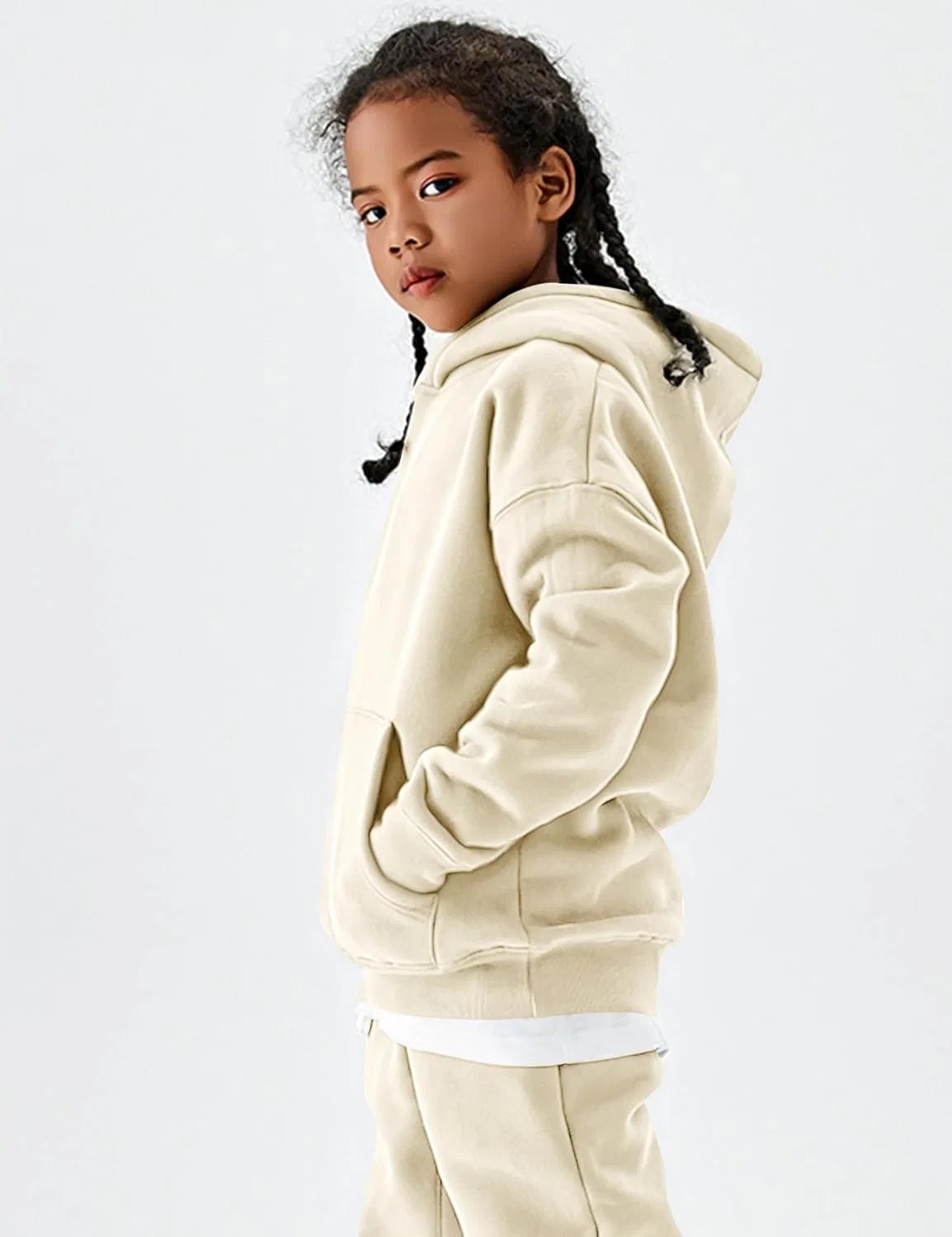 Детский спортивный костюм из флиса COZYPOIN, комплект из толстовки и брюк, Beige — фото 3