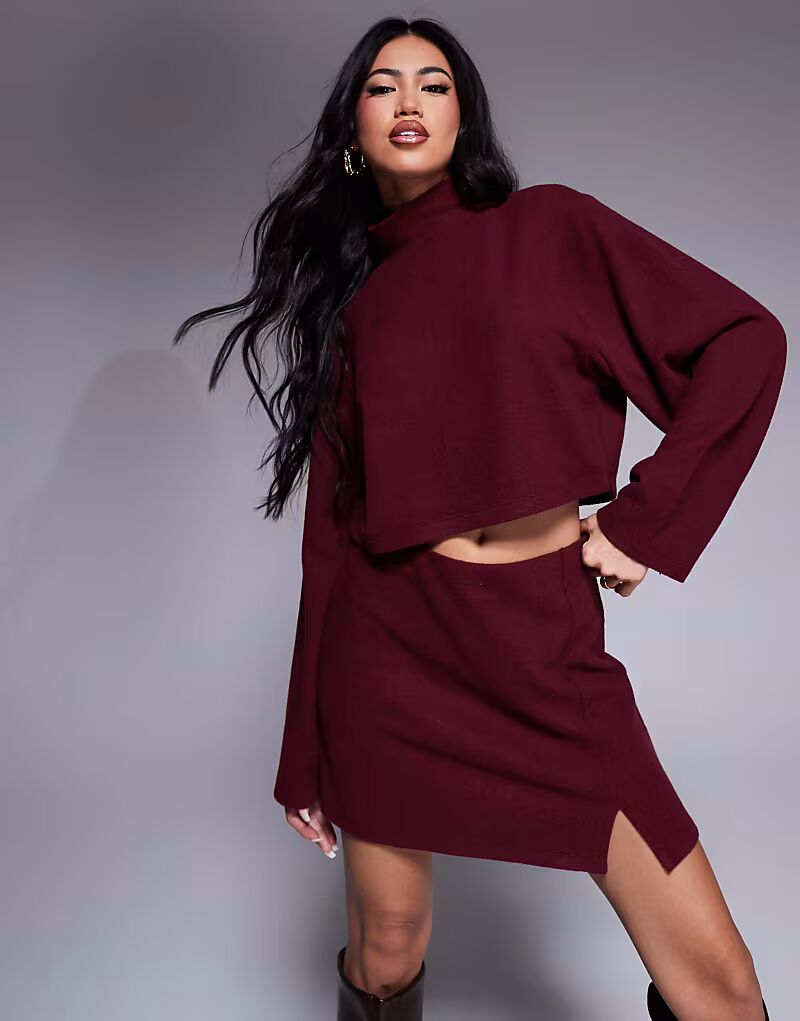 

Трикотажный топ ASOS DESIGN с широкими рукавами и водолазкой бордового цвета
