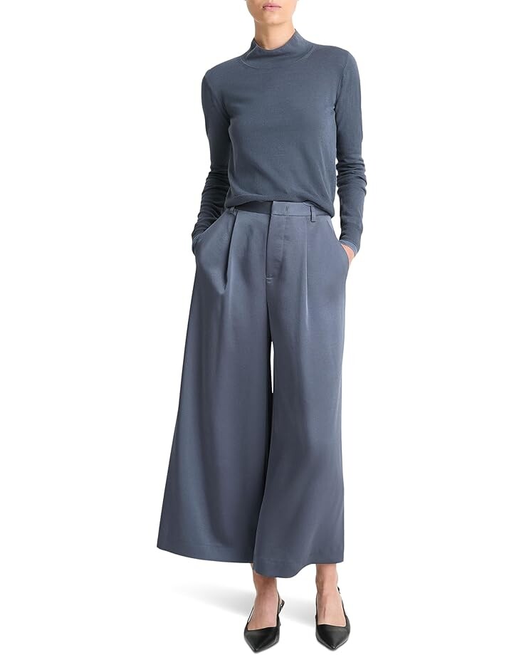 

Брюки Vince Mid-Rise Satin Culottes, цвет Dark Water