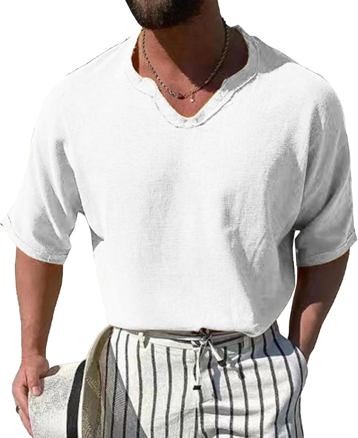 

Мужская футболка V-образного выреза из льна Gsywaipei