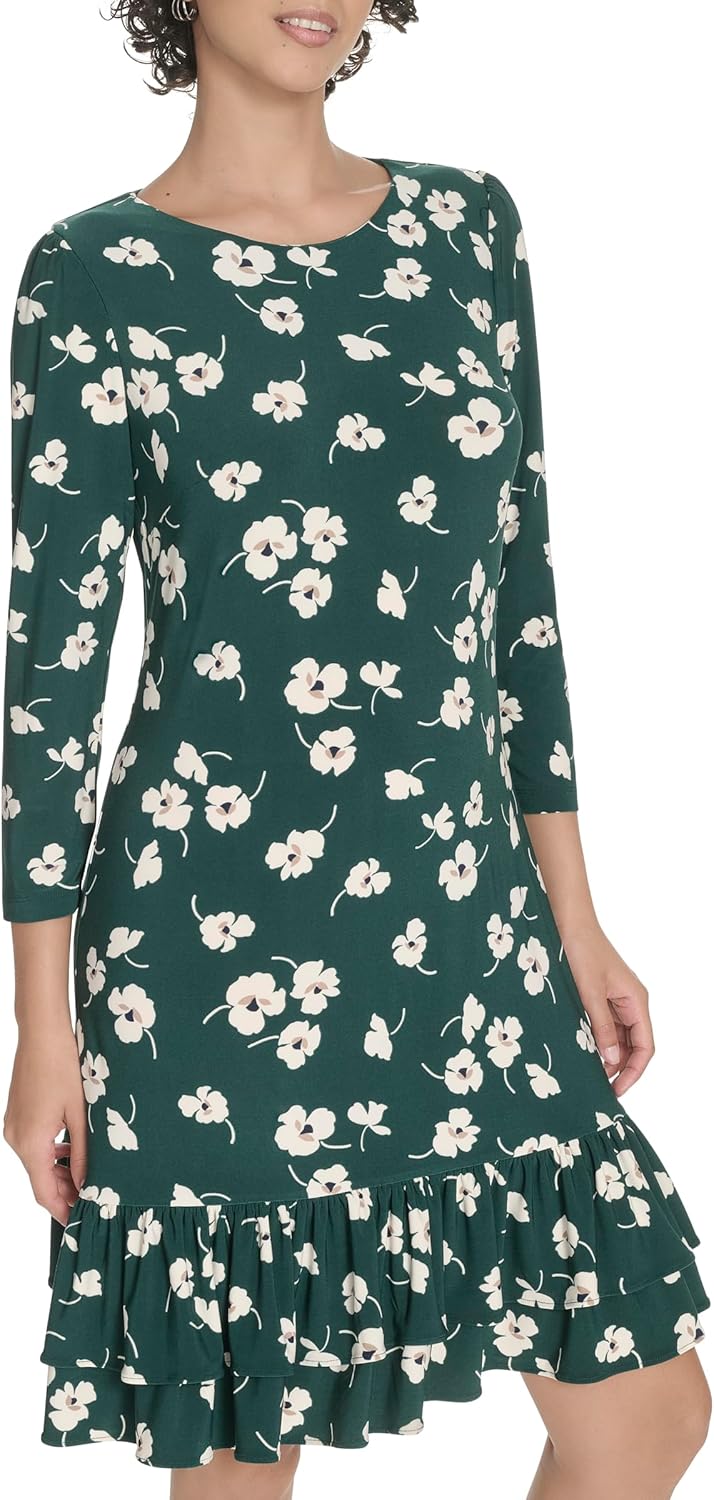 

Женское платье-трапеция Tommy Hilfiger из трикотажного джерси с рукавами 3/4, Cypress Multi