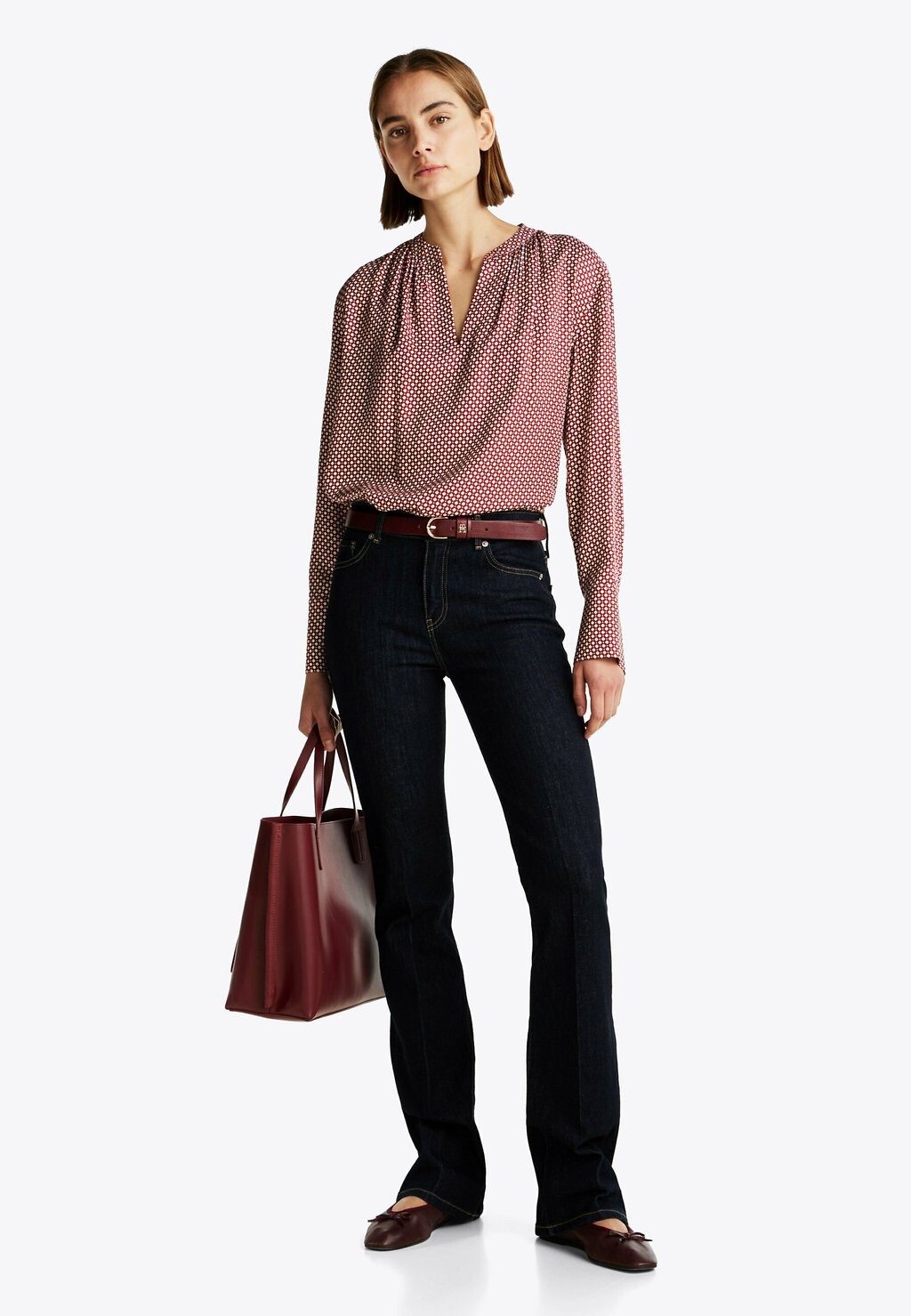 

Блуза PRINT GATHERED V-NECK Tommy Hilfiger, красный