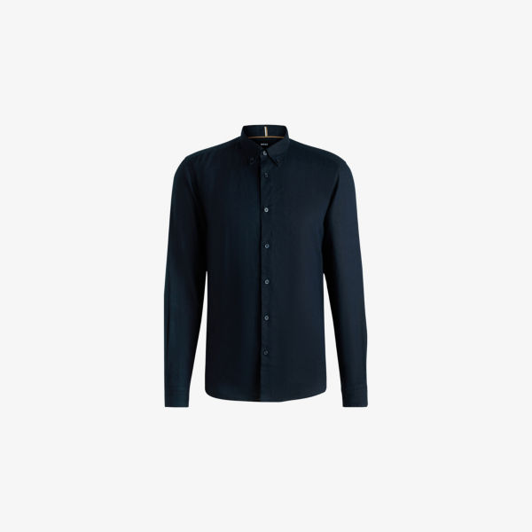 

Рубашка с воротником-стойкой slim-fit из стрейч-хлопка Boss, синий