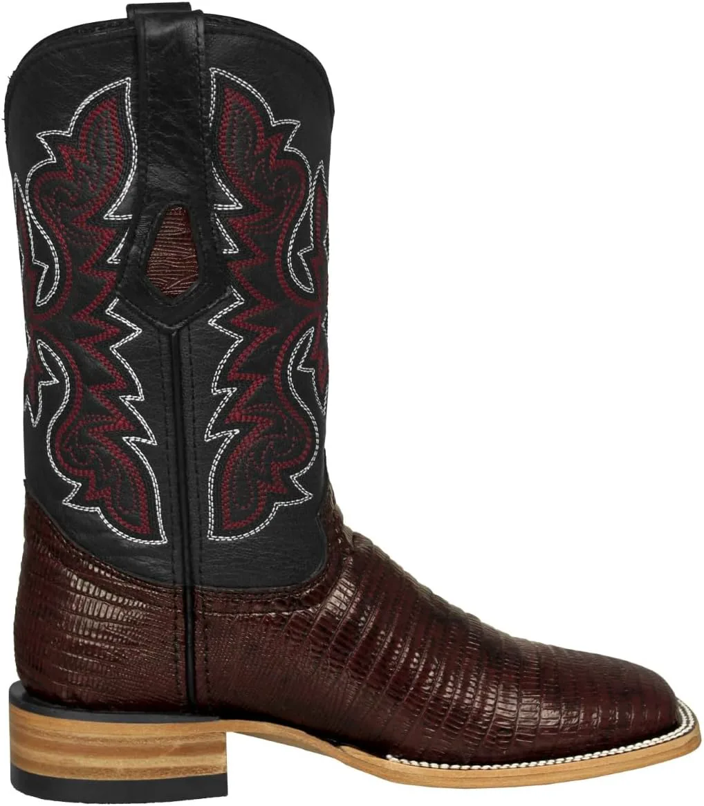 Texas Legacy Mens Black Cherry Cowboy Boots, кожаный квадратный носок с принтом Teju Lizard, черный — фото 2