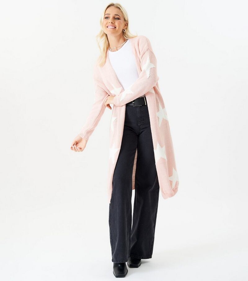 

Gini London Розовый вязаный длинный кардиган со звездами Gini London, розовый