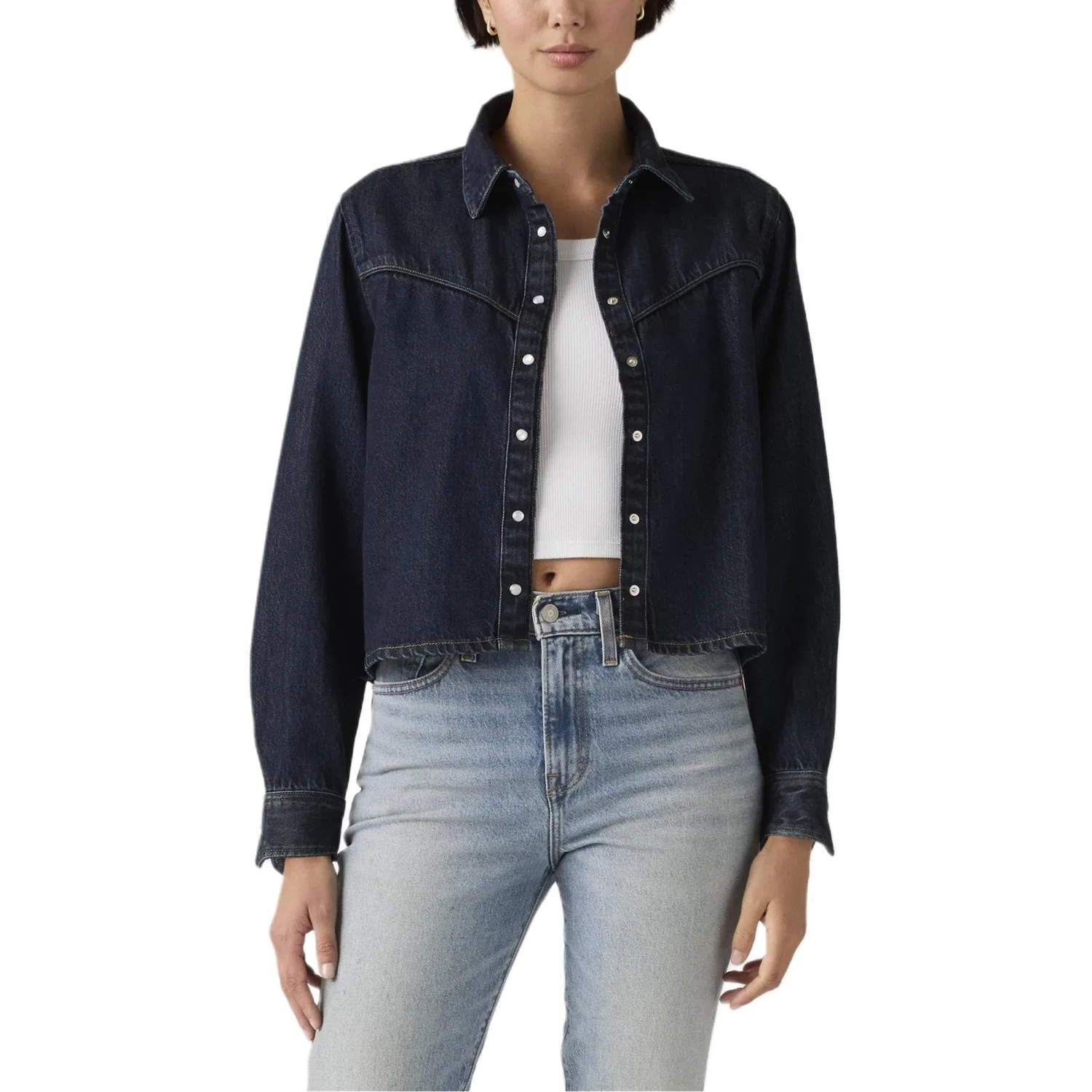 Рубашка женская деним с заостренным воротником, темная, выбеленная Levis, Dark Color Washed