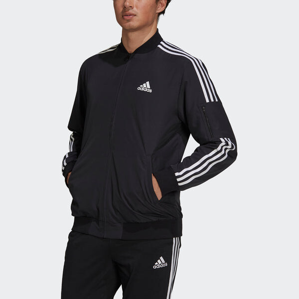 Куртка adidas M 3s Bomber Jkt Contrasting Colors Stripe Sports Logo Casual Jacket Black, черный — фото 2