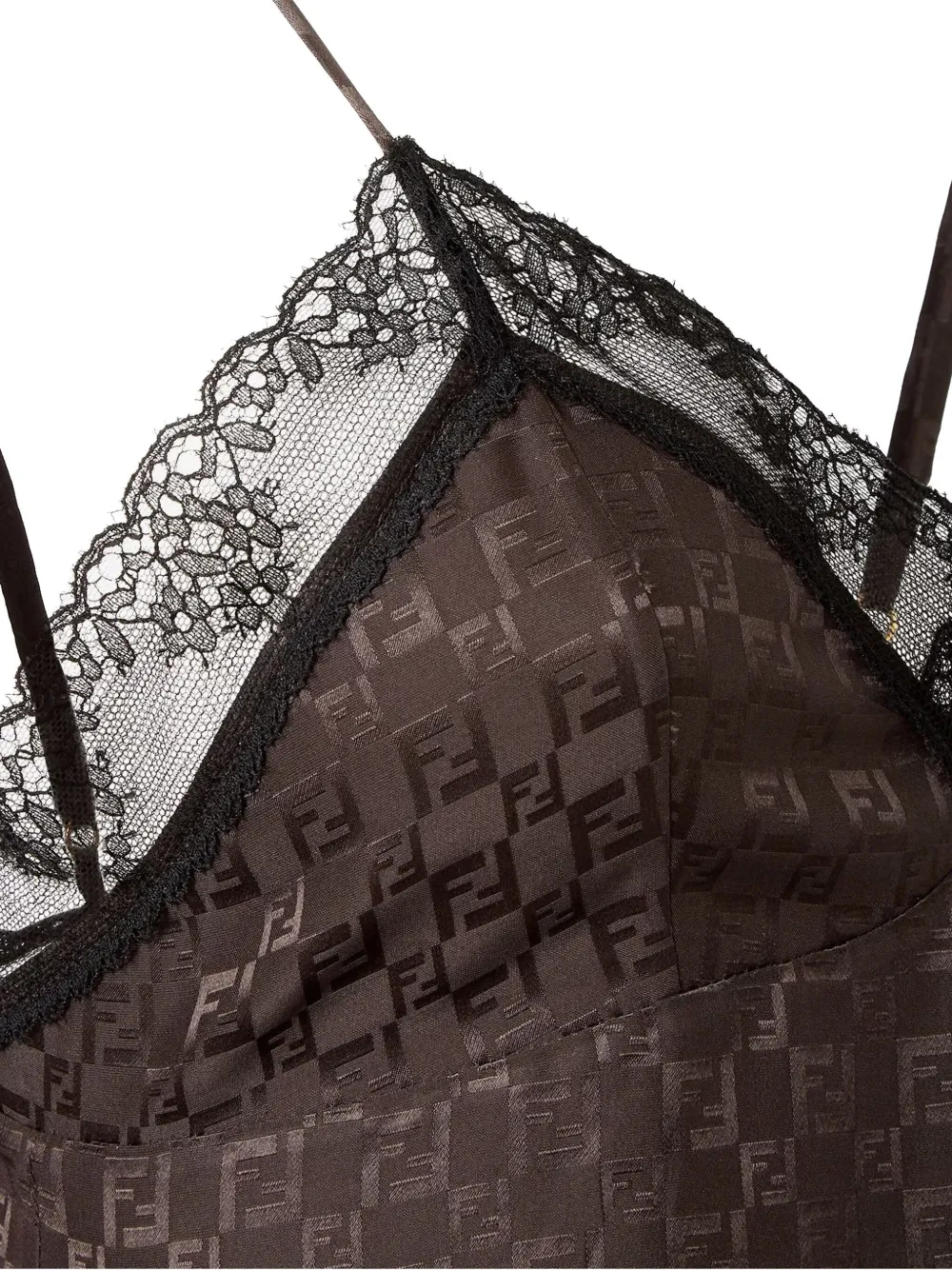 Жаккардовый топ с кружевом и логотипом FF FENDI, коричневый — фото 3
