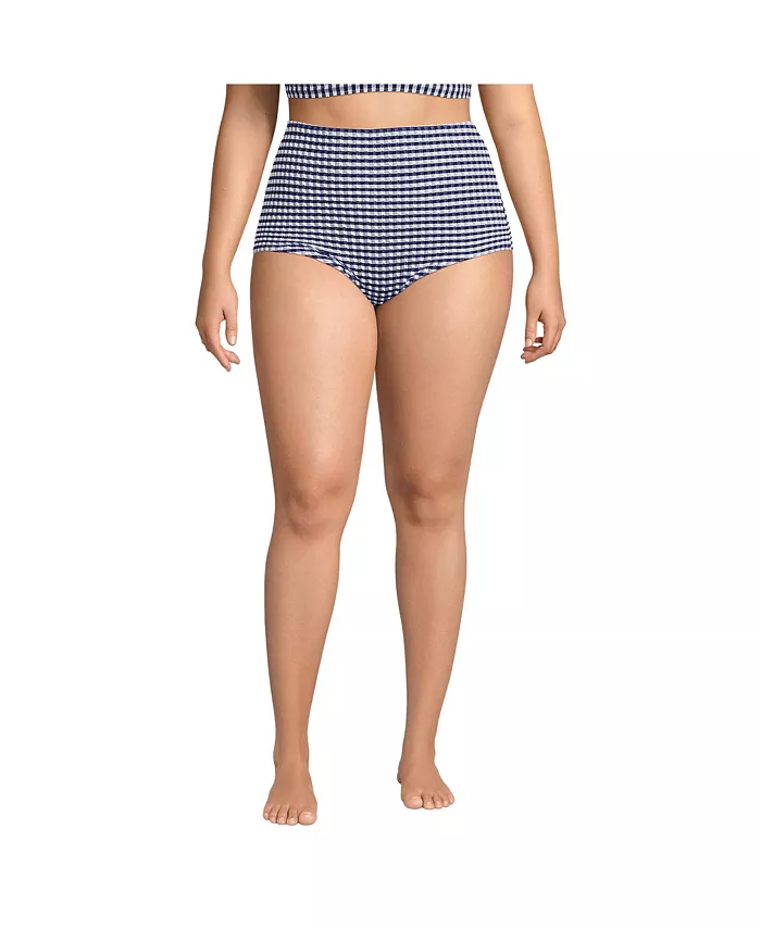 

Плавки-бикини больших размеров с высокой талией и утягивающим эффектом в клетку Gingham Tugless Lands' End, мультиколор