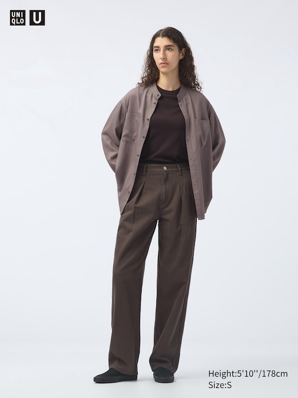 

Джинсовые плиссированные брюки длинные Uniqlo, коричневый