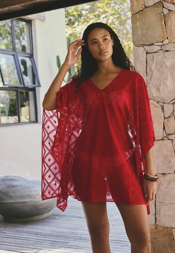 Пончо-накидка Regular fit lace v neck poncho . cape Next, красный