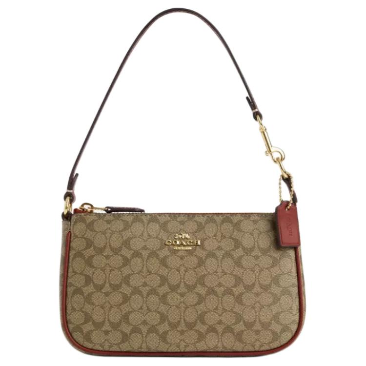

COACH Сумка-клатч на запястье Nolita из холщовой ткани с покрытием и гладкой кожей, маленькие женская, цвета хаки и землистого красного цвета