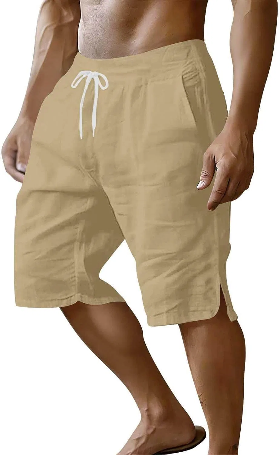 Шорты из хлопка и льна Generic, цвет Khaki