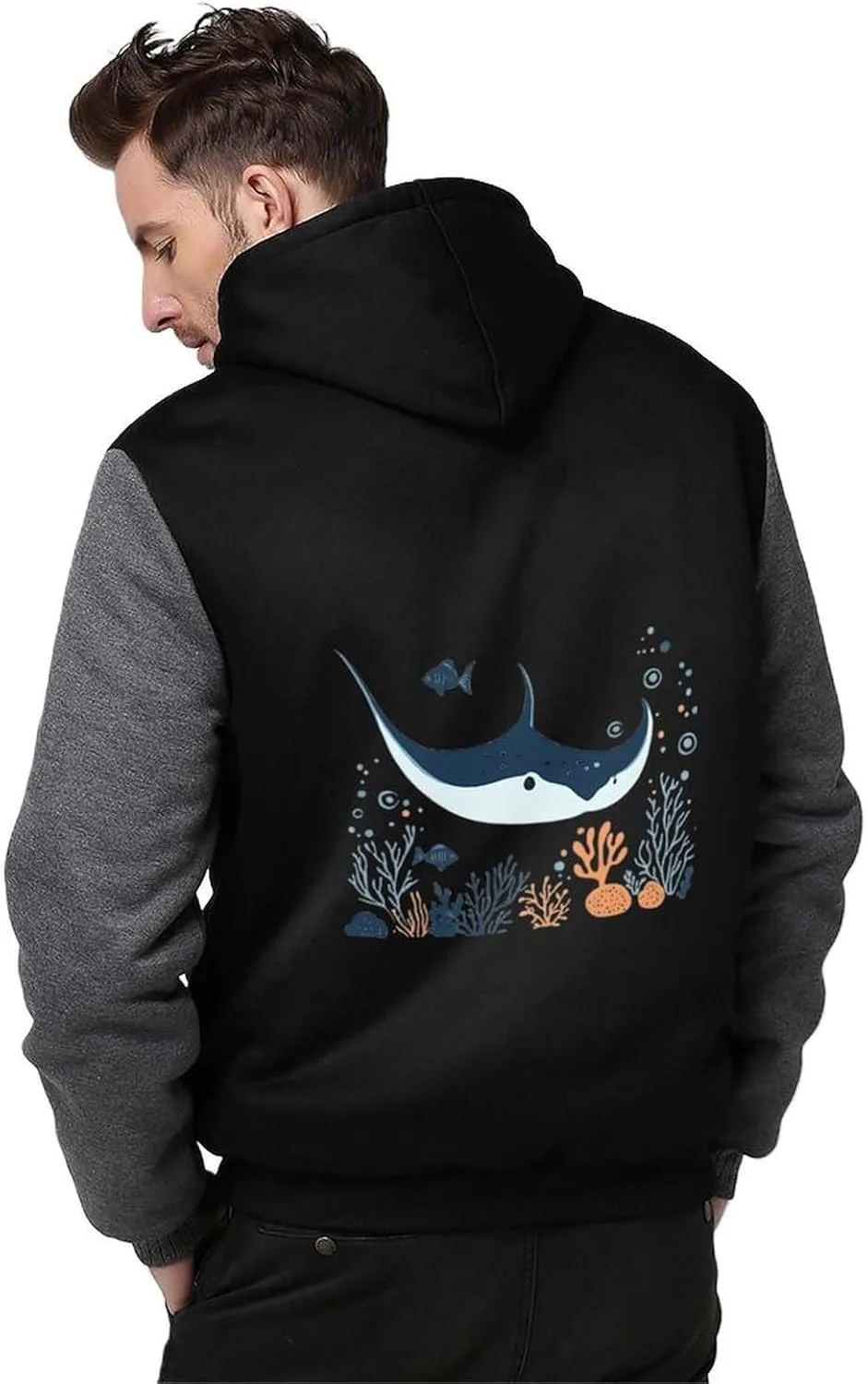 Generic Толстовка Manta Ray Corals Ocean Fish Warm с капюшоном, утепленная флисовая куртка с карманами — фото 2