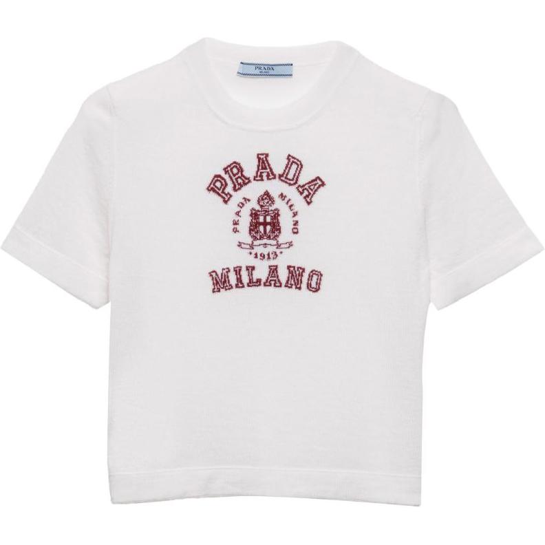 

Топ с интарсией логотипа PRADA, белый