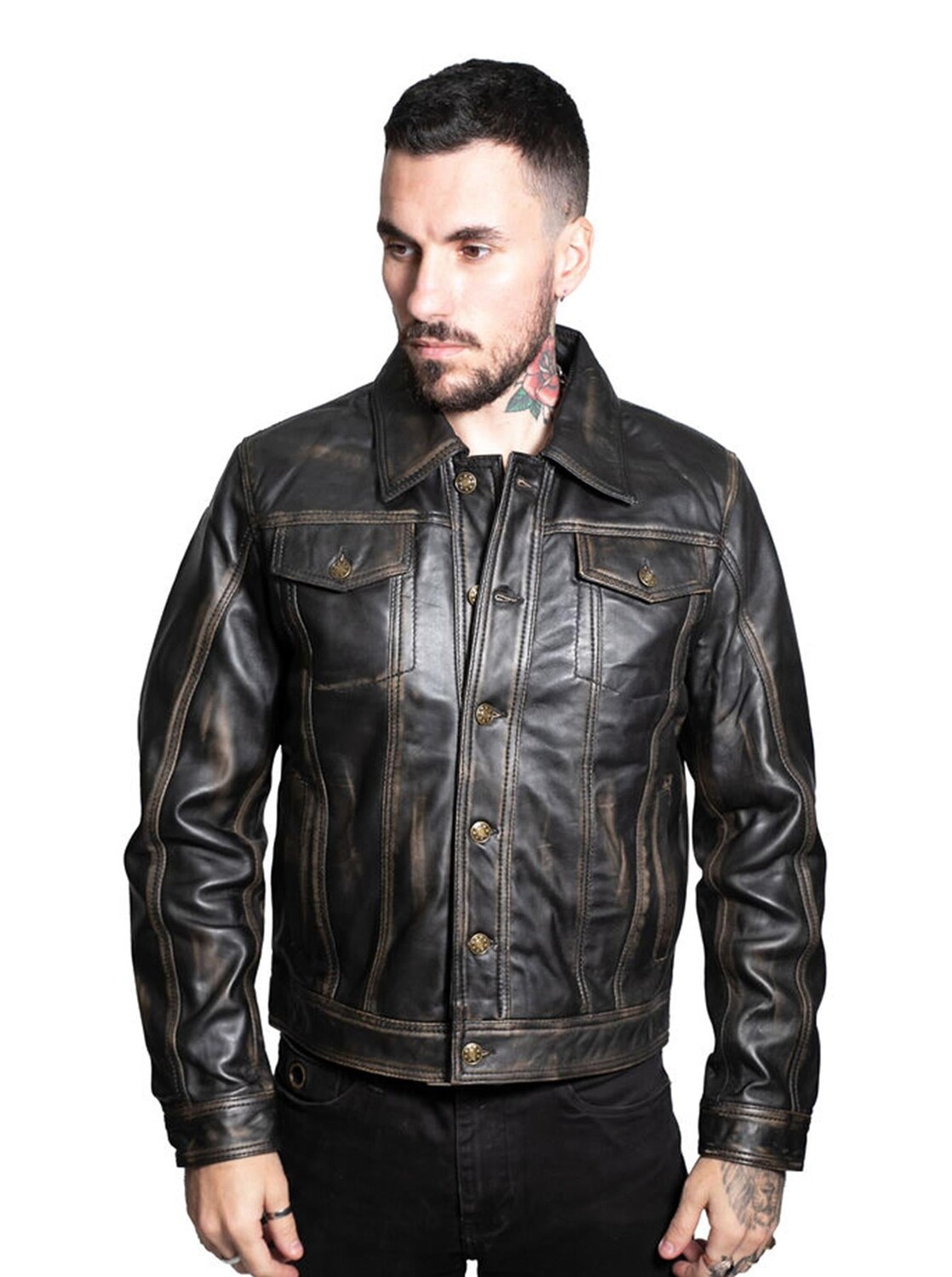 

Кожаная куртка-дальнобойщик в стиле ретро для константина Infinity Leather, черный